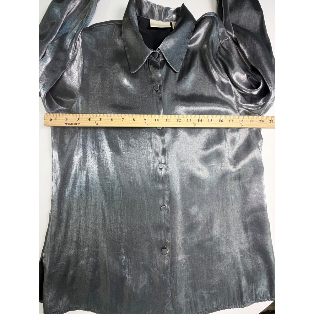 Christie & Jill Y2K Metallic Silver Button Down Blouse Long Sleeve Top 10 - Picture 6 of 11